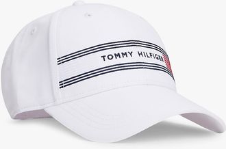 Tommy Hilfiger Mens Embroidered Stripe-Flag Logo Sport Cap - White