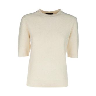 Fabiana Filippi Rondgebreide trui met ronde hals - Dames - Ronde hals truien - Beige - M - Katoen - Truien & Vesten