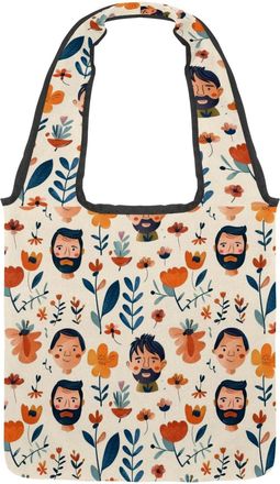 Generic Fathers Flowers Pattern Reversible Canvas Shoulder Tote - Double-Sided Print, 12oz Cotton, 27cm Drop, Fold-Flat Bag for Travel, Shopping, Street Outin