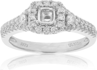 Vir Jewels 1/2 cttw Diamond Semi Mount Engagement Ring with Center Princess Silver