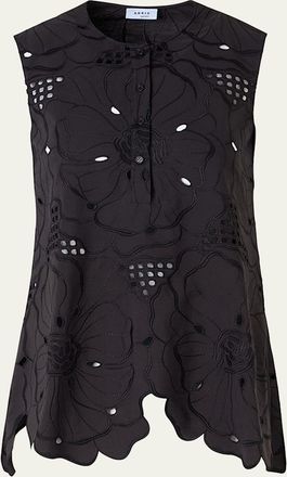 Akris Flower Eyelet Embroidered Cotton Poplin Tunic Blouse