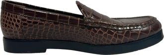 Manolo Blahnik Pre-owned Womens Ralone Croc-Effect Loafers in Brown Leather - Mocha - Size EU 40