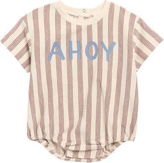 Rylee + Cru Ahoy Stripe Cotton Bubble Romper in Brown at Nordstrom, Size 12-18M