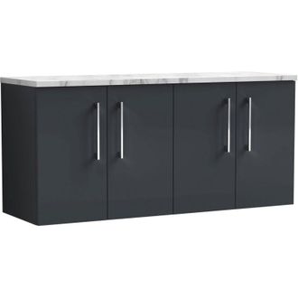 Nuie Nuie - Arno Wall Hung 4-Door Vanity Unit with Carrera Marble Worktop 1200mm Wide - Satin Anthracite