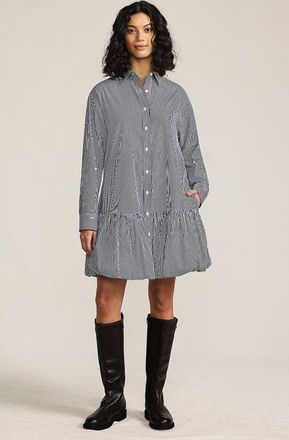 Lands End Flounce Button Front Shirt Dress in Blue/white Stripe at Nordstrom, Size X-Large