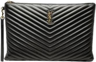 Saint Laurent Pre-owned Quilted Leather Clutch - Dames - Vintage Clutch - Zwart - ONE Size - Leer - Vintage