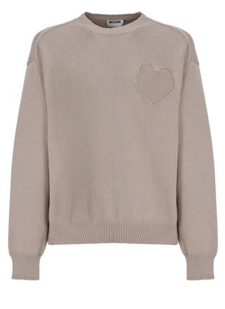 Moschino Beige Long-Sleeve Heart Embroidered Sweater