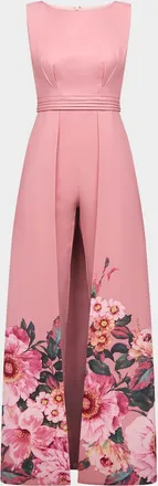 Kay Unger Marilotte Floral Crepe Walk Thru Jumpsuit