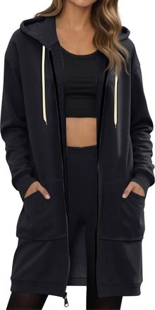 Generic Fleece Chunky Cardigans Jacket Women Longline Zip Up Hoodie with Pockets Oversized Winter Warm Pullover Ladies Loose Fit Casual Jacket Plain Hooded Sw