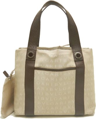 Bulgari Beige Brown Canvas Leather Tote Bag (Pre-Owned)