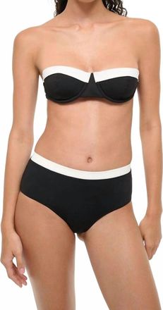 Staud Devon High Rise Classic Bikini Bottom In Black/white