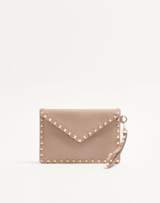 Valentino Garavani Pouch Rockstud In Vitello Granato Donna POUDRE UNI