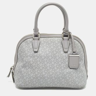 DKNY Dkny Grey Signature Coated Canvas And Leather Dome Satchel