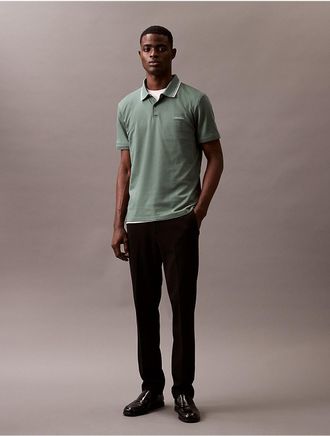 Calvin Klein Mens Liquid Cotton Tipped Polo Shirt - Green - XS