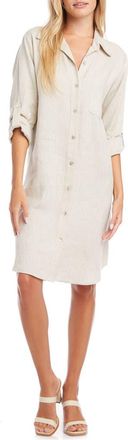 Karen Kane Long Sleeve Linen Shirtdress in Oatmeal at Nordstrom, Size X-Large P