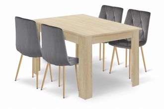 OEM Conjunto De Mesa Np De 120x80cm En Roble Sonoma + 4 Sillas Libra Grises