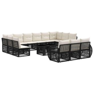 vidaXL Conjunto De Sof&aacute;s De Jard&iacute;n 14 Uds. Negro Y Blanco Crema Vidaxl