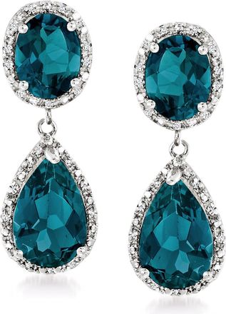 Ross-Simons London Blue Topaz and. Diamond Drop Earrings in Sterling Silver