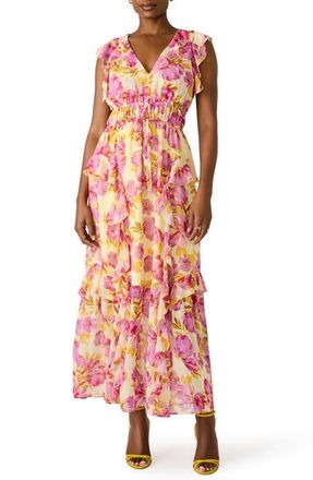 Steve Madden Crosby Floral Print Ruffle Maxi Dress in Ibis Rose at Nordstrom, Size 12