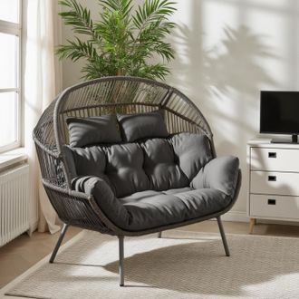 Furniturebox Egg Grey Indoor / Outdoor Rattan Double Chair