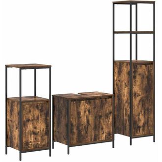 vidaXL Vidaxl - Juego De Muebles De Ba&ntilde;o Con Puerta 3 Pcs Roble Ahumado Y Negro