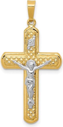 Diamond2Deal 14k Two-tone Gold Polished and Textured INRI Crucifix Pendant