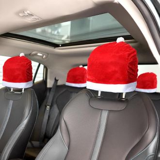 OEM Juego De 4 Fundas Para Reposacabezas De Coche Con Forma De Gorro Navide&ntilde;o, Suave Gorro Rojo De Pap&aacute; Noel, 34 X 33 Cm. Divertidas Fundas Navide&ntilde;as Para