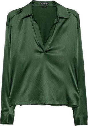 Tom Ford Stretch Zijden Satijnen Polo - Dames - Blouses - Groen - M - Satijn - Overhemden