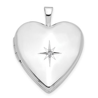 Diamond2Deal 14K White Gold Diamond Star 20mm Heart Locket