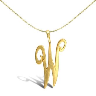 Jewelco London Solid 9ct Gold Script Identity Initial Pendant Letter W - JIN002-W