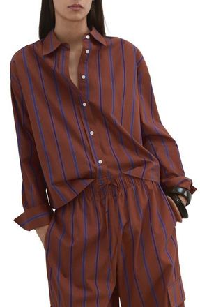 Mango Stripe Cotton Shirt in Russet at Nordstrom, Size 6