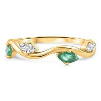 Pompeii3 3/8Ct Emerald Marquise Shape Diamond & Gemstone Wedding Ring 10k Gold Lab Grown