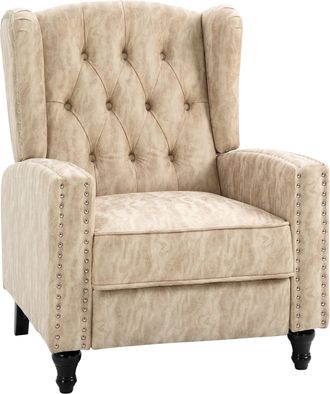 HOMCOM Marble Effect Manual Reclining Armchair W/ Footrest Studs Wood Legs Beige | TJ Hughes