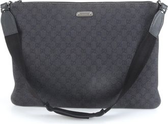 Gucci Black Leather Canvas Shoulder Bag (Pre-Owned)