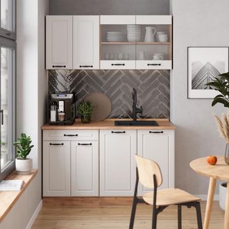 Vicco Cocina Para Solteros R-line, Casa De Campo Blanca/roble Dorado, 140 Cm Sin Encimera
