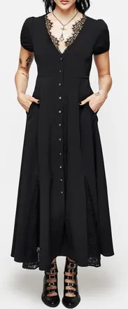 Disturbia Taissa Lace Button Up Midaxi Dress in Black at Nordstrom, Size 14