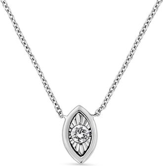 House of Brilliance 10K White Gold 1/10 Cttw Miracle Set Round-Cut Diamond 18 Pendant Necklace