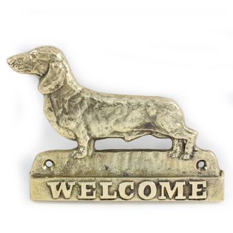 OEM Dachshund - Un Cartel Para Puerta Con Un Perro, Una Placa De Bienvenida De Lat&oacute;n, Un Cartel &Uacute;nico Con La Inscripci&oacute;n Welcome De Art-dog