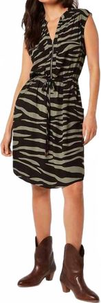 Apricot Stripe Zip Sleeveless Dress In Black/green