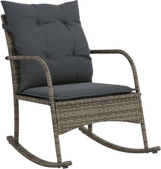 vidaXL Silla Mecedora De Jard&iacute;n Con Cojines Rat&aacute;n Sint&eacute;tico Gris Vidaxl