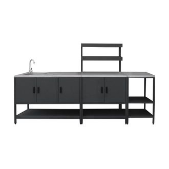 Sweeek Cocina exterior de 3 m&oacute;dulos de acero inoxidable, negro