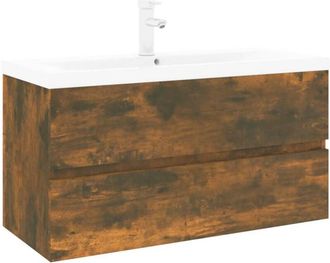 vidaXL Mueble de baño con lavabo madera contrachapada roble ahumado vidaXL