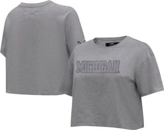 Pro Standard Womens Pro Standard Heather Charcoal Michigan Wolverines Tonal Neutral Boxy Cropped T-Shirt at Nordstrom, Size X-Large