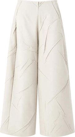 Meimeij Rechte broek met kreukeleffect - Dames - Wijde Broeken - Beige - L - Polyester - Broeken