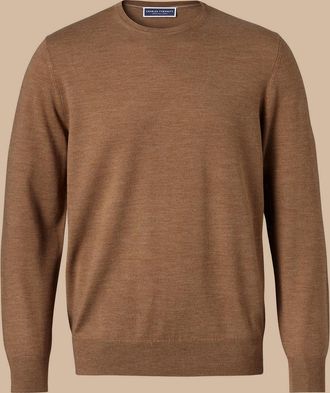CHARLES TYRWHITT Merino Crew Neck Wool Jumper - Sand Size Medium by Charles Tyrwhitt