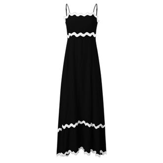 Generic Ladies Summer Stretch Square Neck Camisole Strappy Women Casual Fashion Sleeveless Dress Summer Loose Sexy A Line Dress Beach Vacation Long Maxi Dress