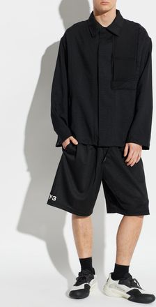 Yohji Yamamoto Perforated Shorts With Printed Logo, Mens, Black
