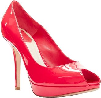 Dior Womens Leather Neon Patent Leather Peep Toe Platform Pump (Authentic Pre-Loved)