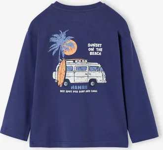 Vertbaudet Shirt mit Print f&uuml;r Jungen, Recycling-Baumwolle schieferblau