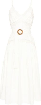 Twin-Set floral-embroidered dress - women - Polyamide/Cotton/Polyester - 38 - Neutrals